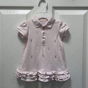 Ralph Lauren Baby Girl Pink Ruffle Dress with Embroidered Accents